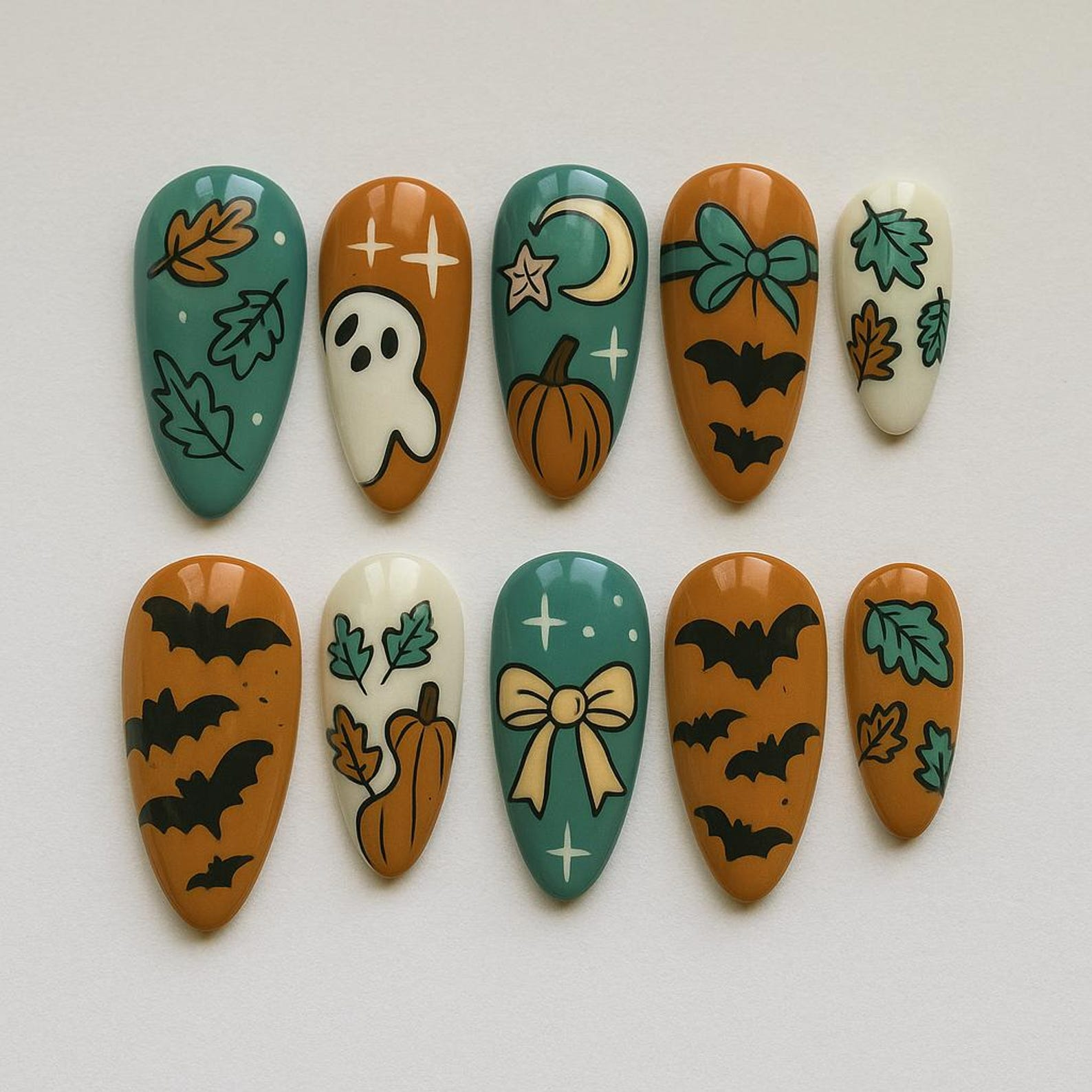 Halloween Pumpkin Bat Press On Nails