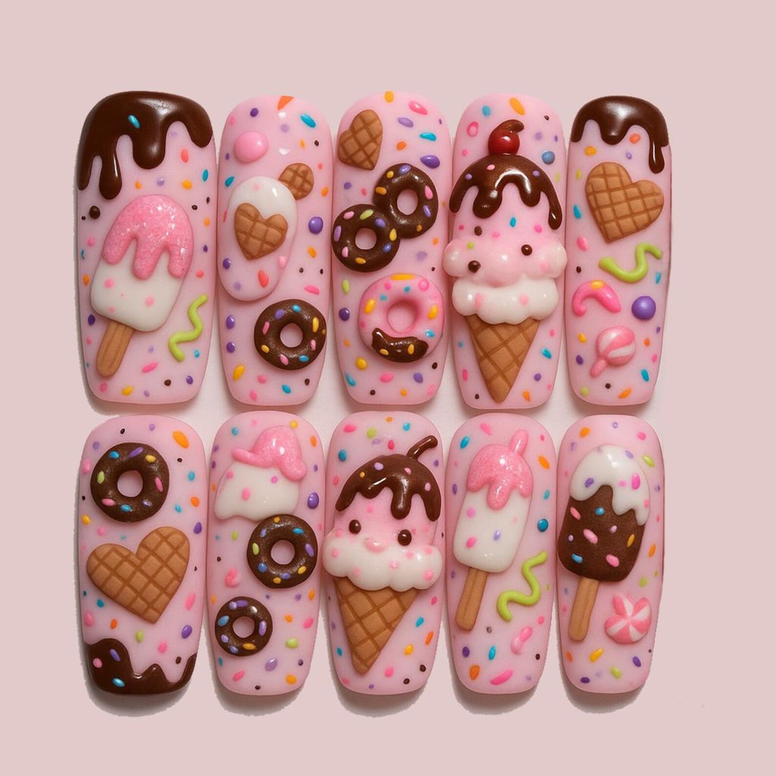 Sweet Candy Ice Cream Press On Nails