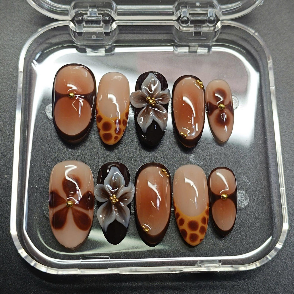 Elegant Neutral 3D Floral Nails