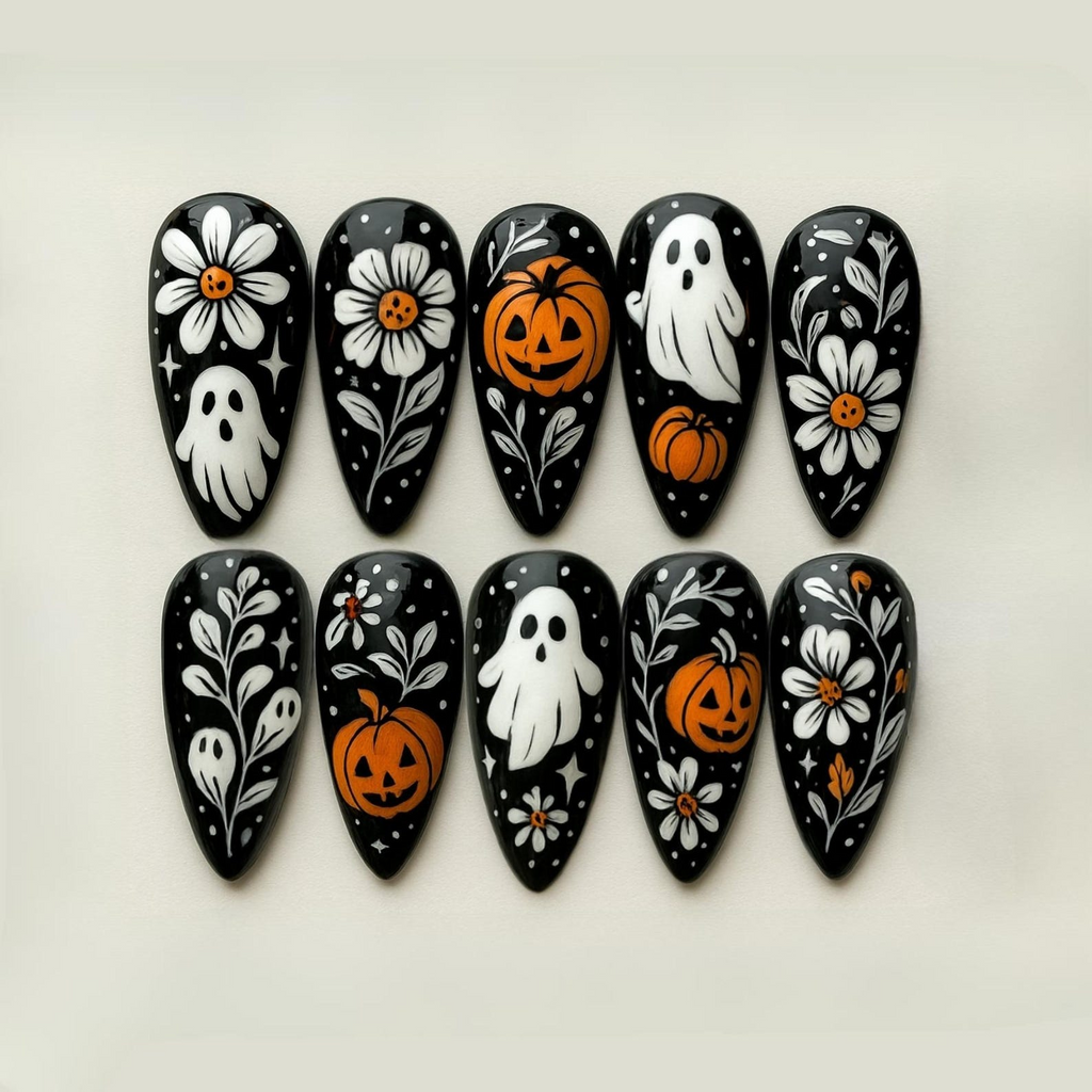 Spooky Halloween Pumpkin Ghost Nails