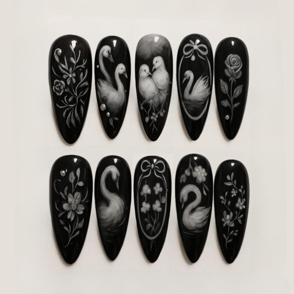 Floral Swan Press On Nails