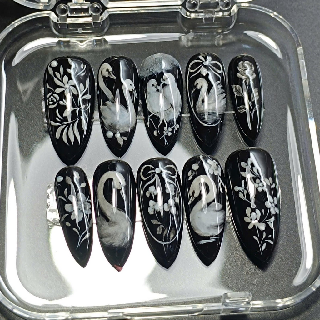 Floral Swan Press On Nails