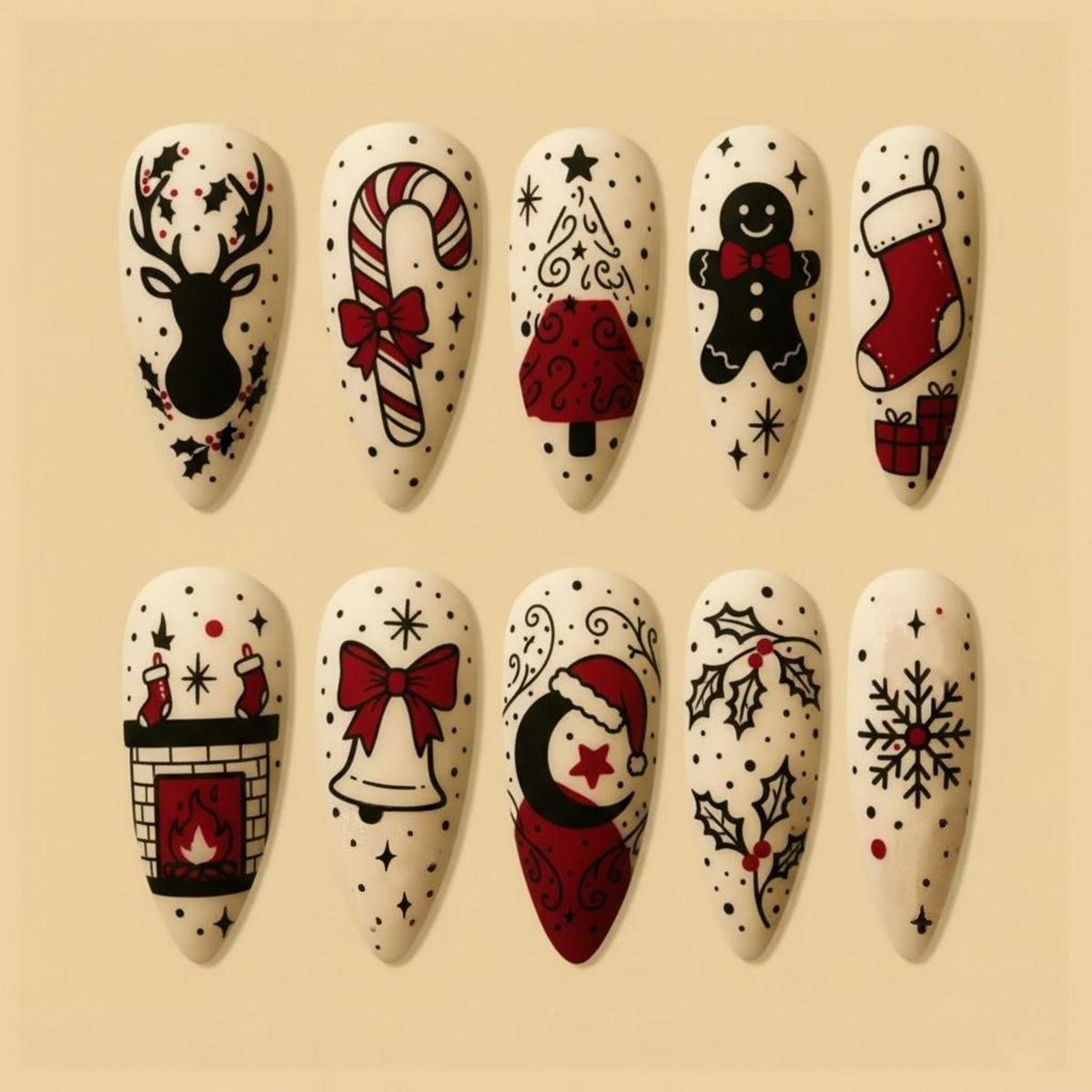 Vintage Christmas Cozy Winter Press On Nails