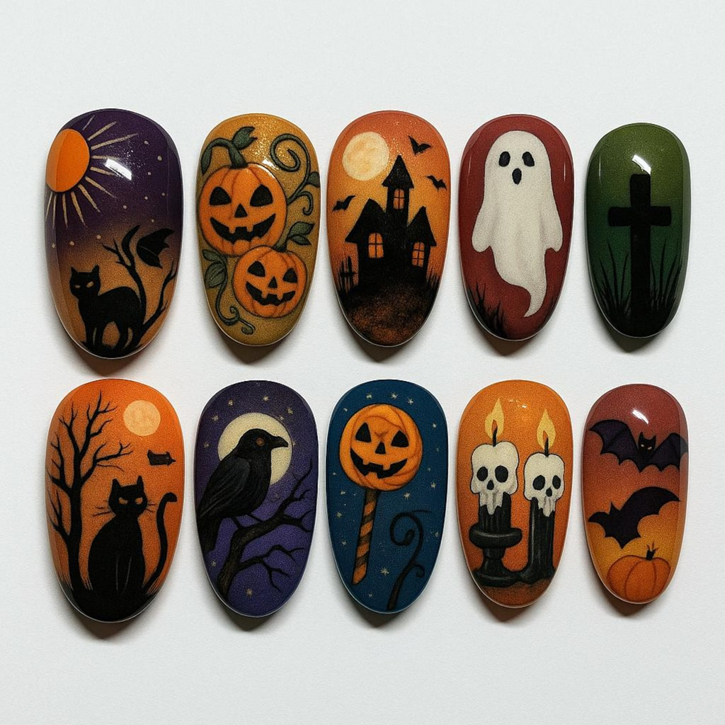 Haunted Halloween Pumpkin Press On Nails
