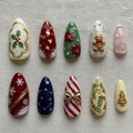 Vintage Christmas Press On Nails, Snowflake Nails