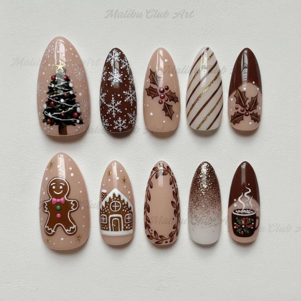 Mocha Gingerbread Press On Nails