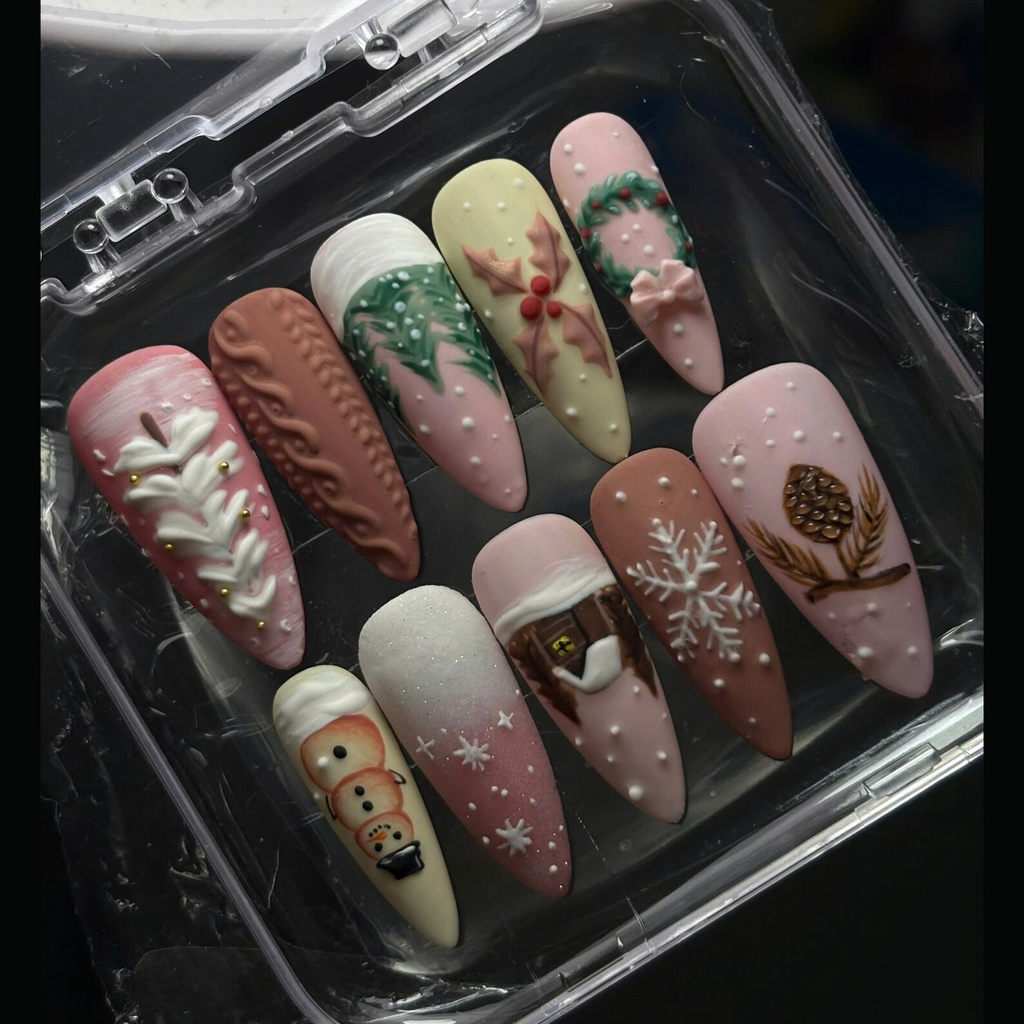Whimsical Mistletoe Pink Christmas Nails