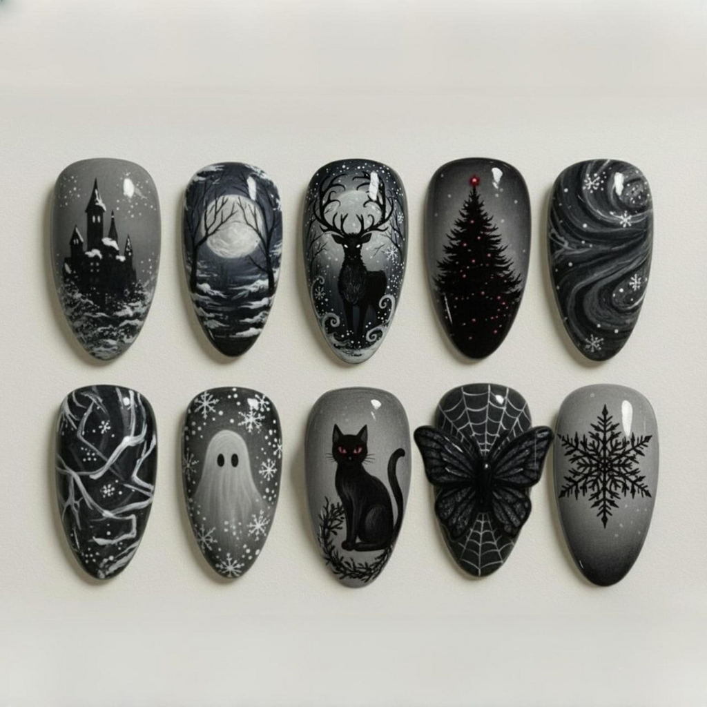 Gothic Winter Night Christmas Nails