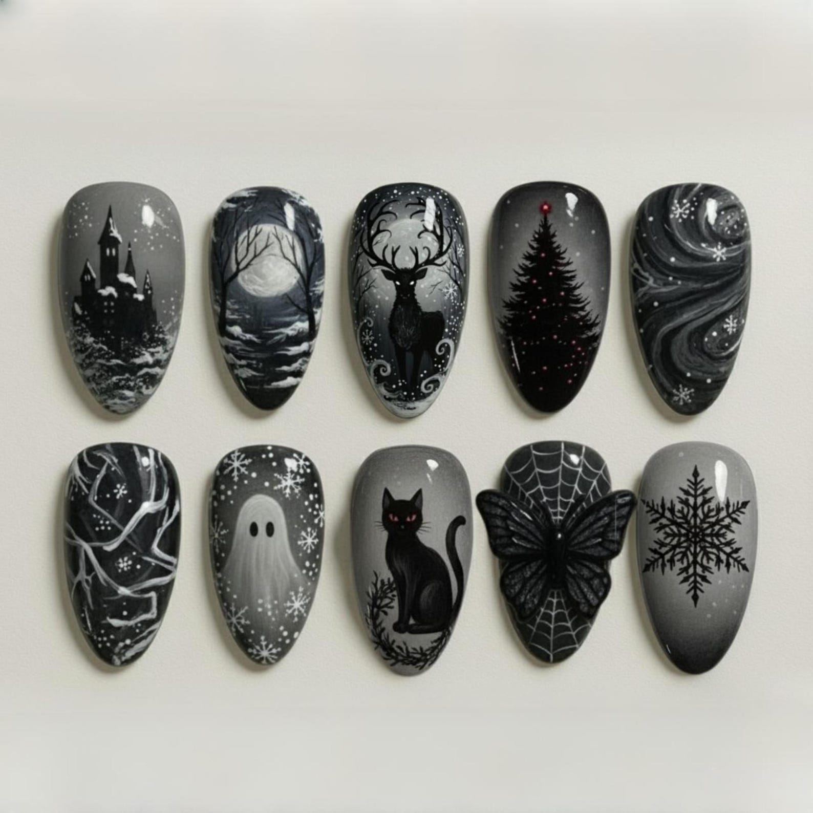 Gothic Winter Night Christmas Nails