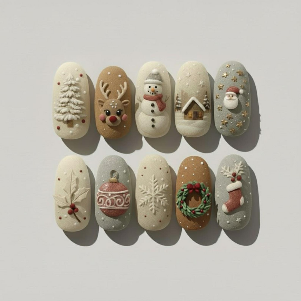Sweet Winter Nail, Handmade 3D Cute Nails