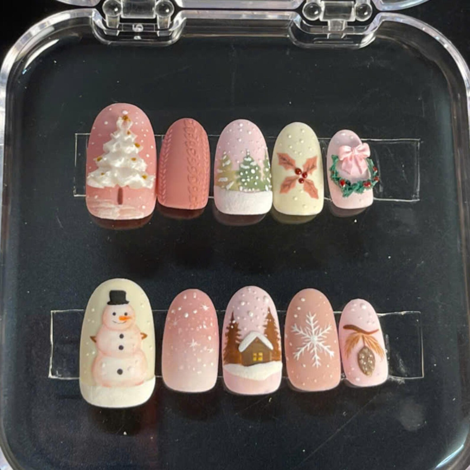 Whimsical Mistletoe Pink Christmas Nails