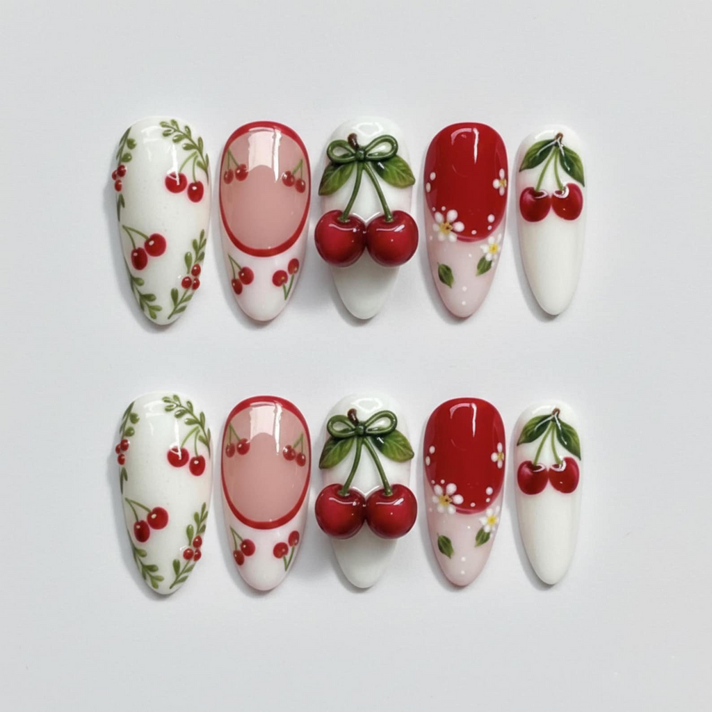 3D Elegant Cherry Nails