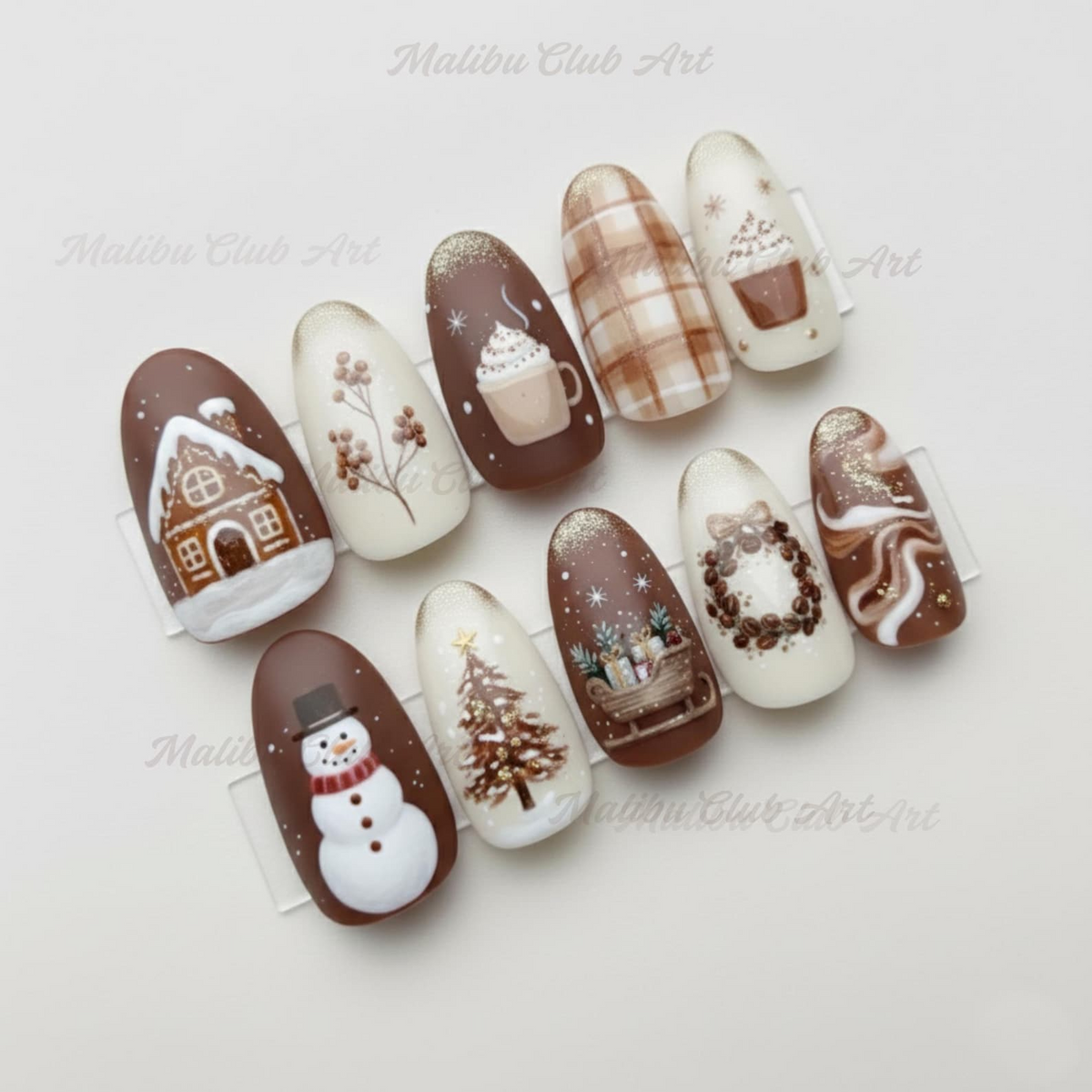 Mocha Christmas Press On Nails