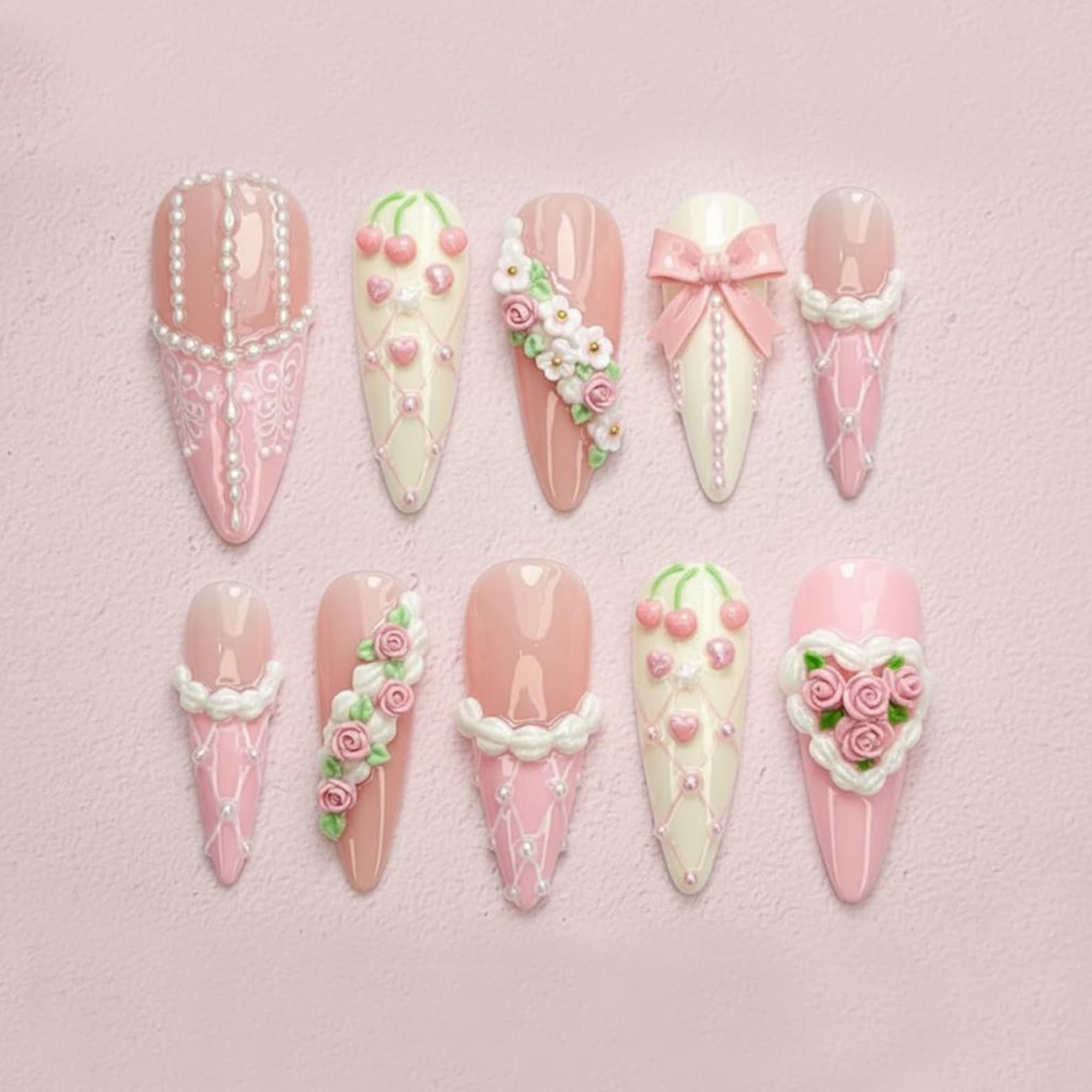 Romantic Valentine Cherry Pink Nails