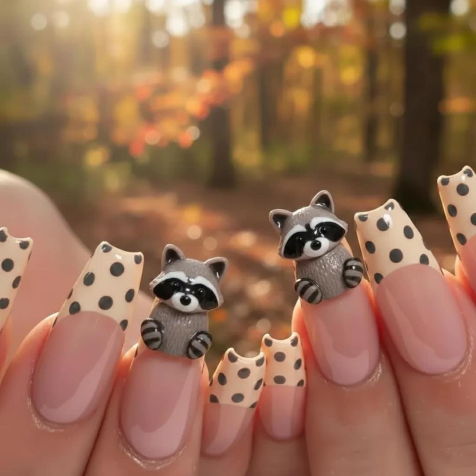 Raccoon French Tip Nails