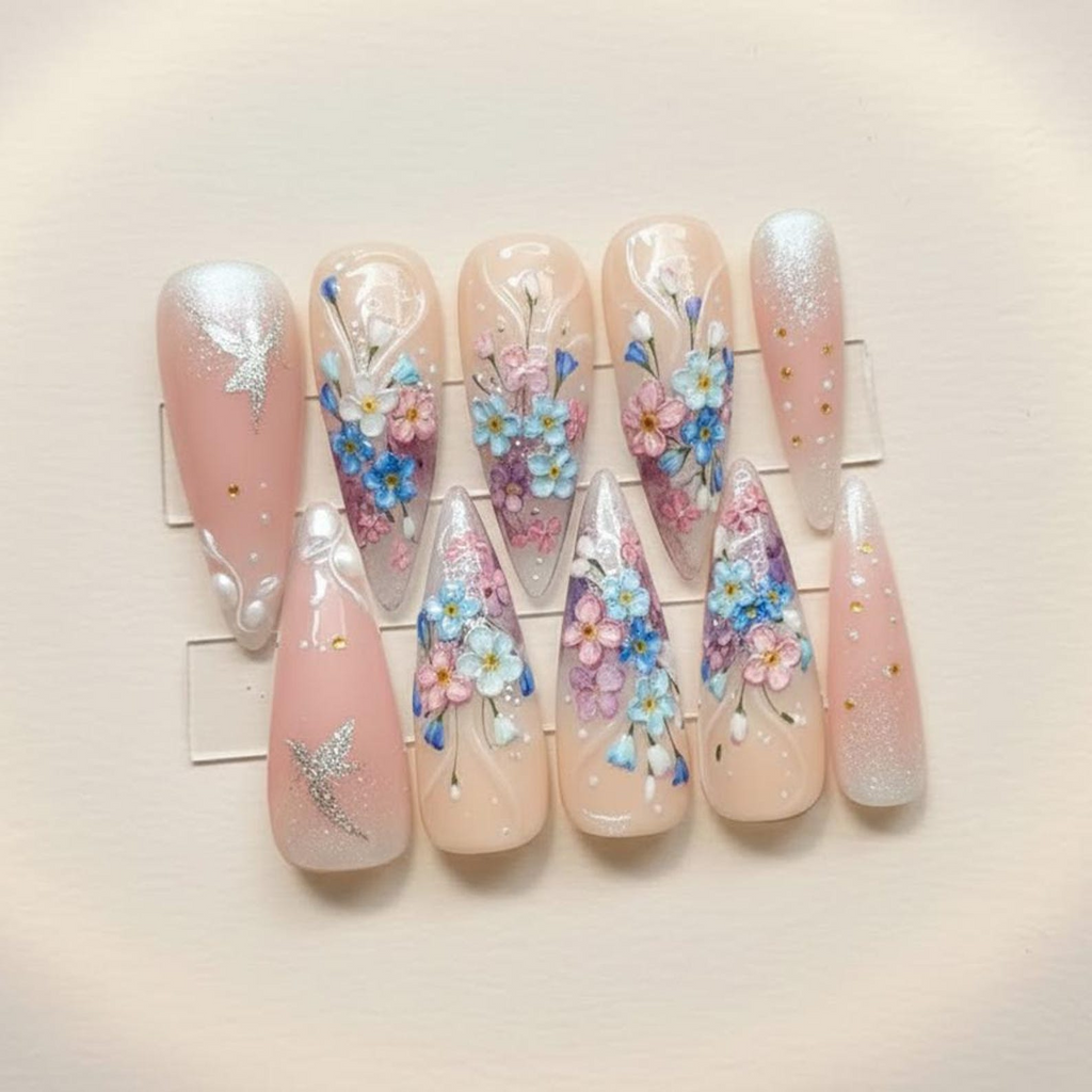 Fairycore Dreamy Floral Nails