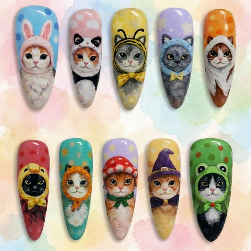 Hand Painted Cat Cosplay Nails