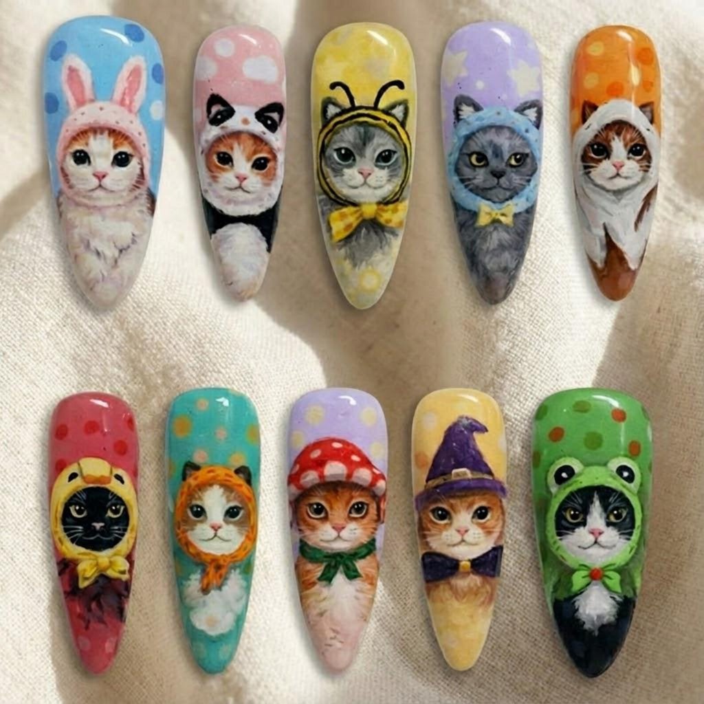 Hand Painted Cat Cosplay Nails