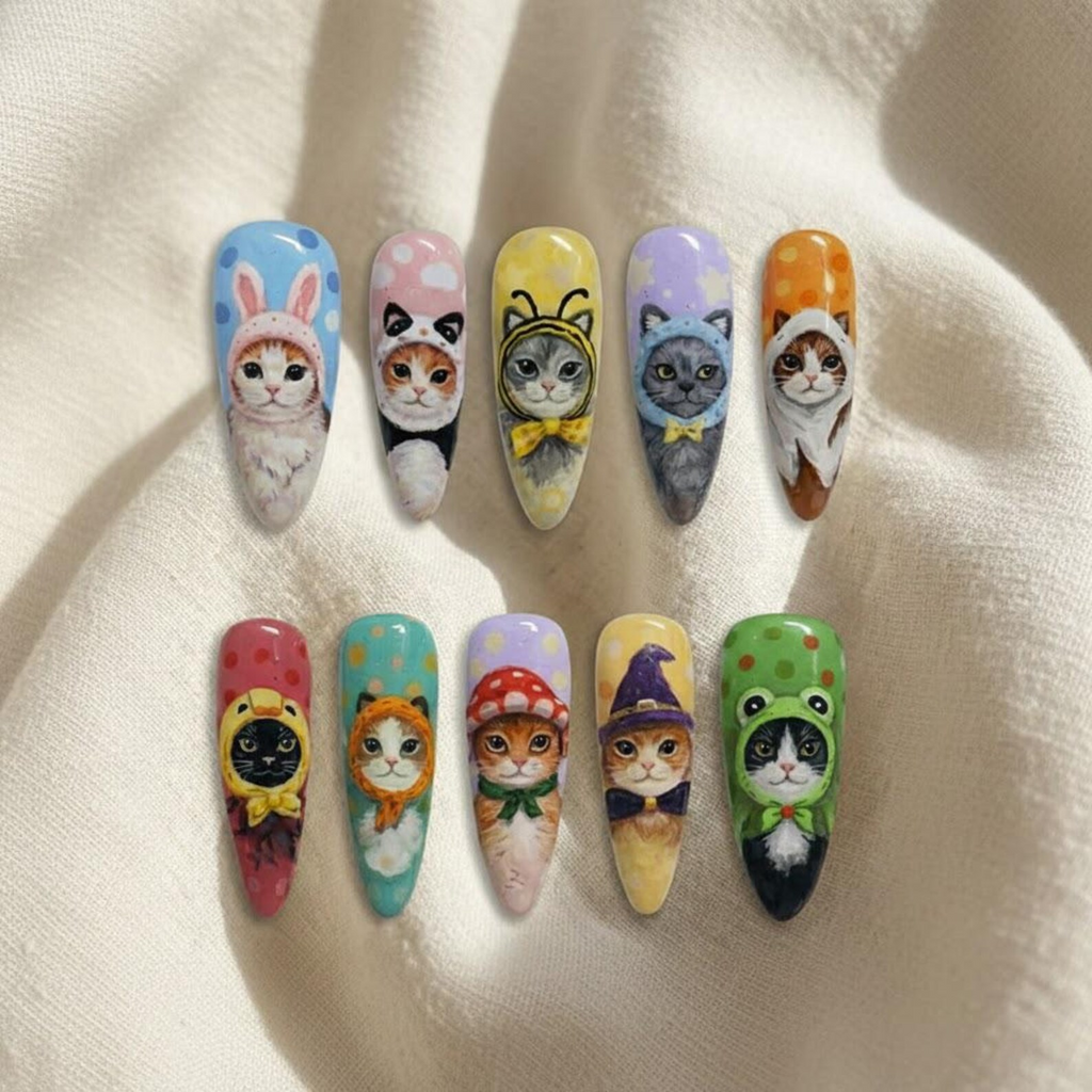Hand Painted Cat Cosplay Nails