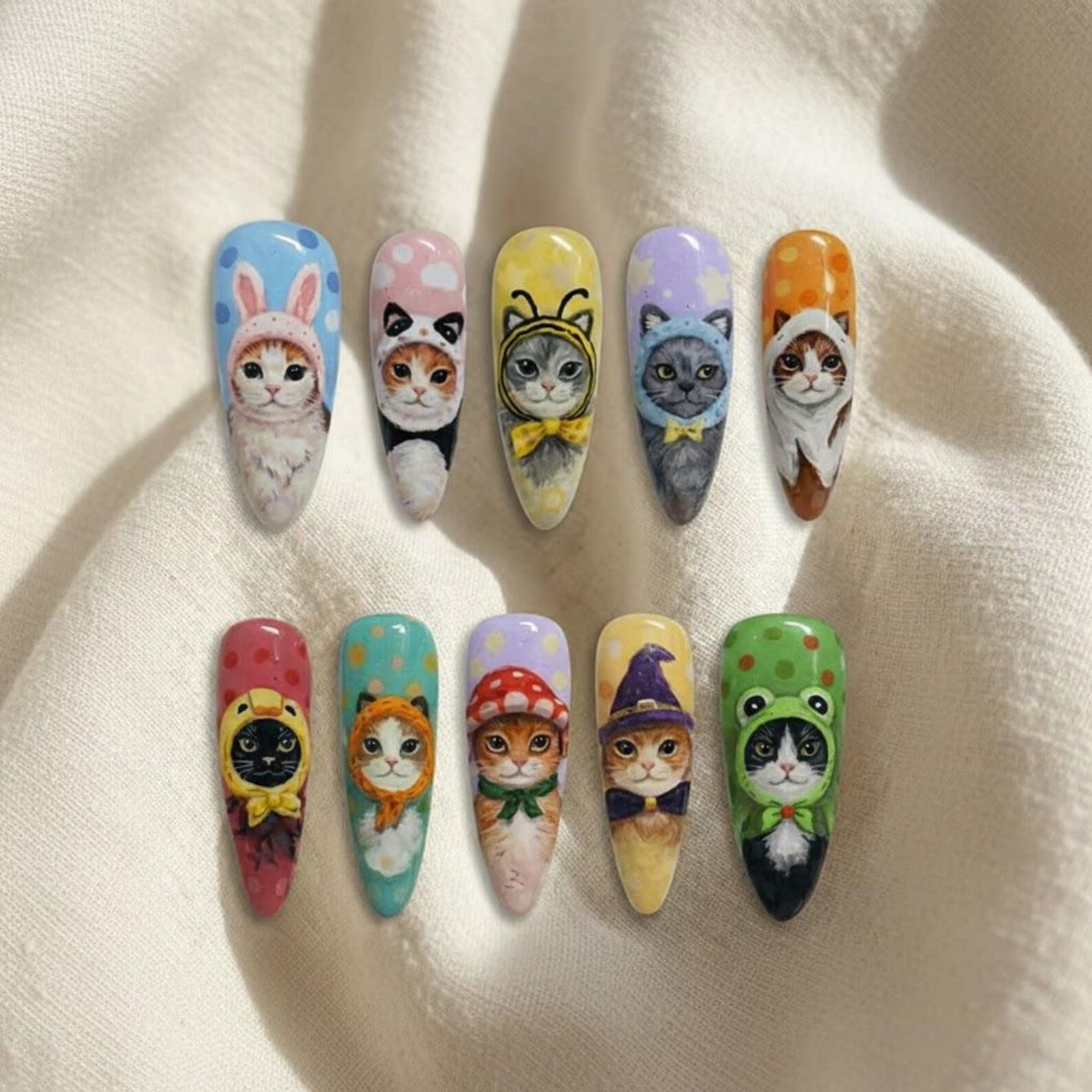 Hand Painted Cat Cosplay Nails