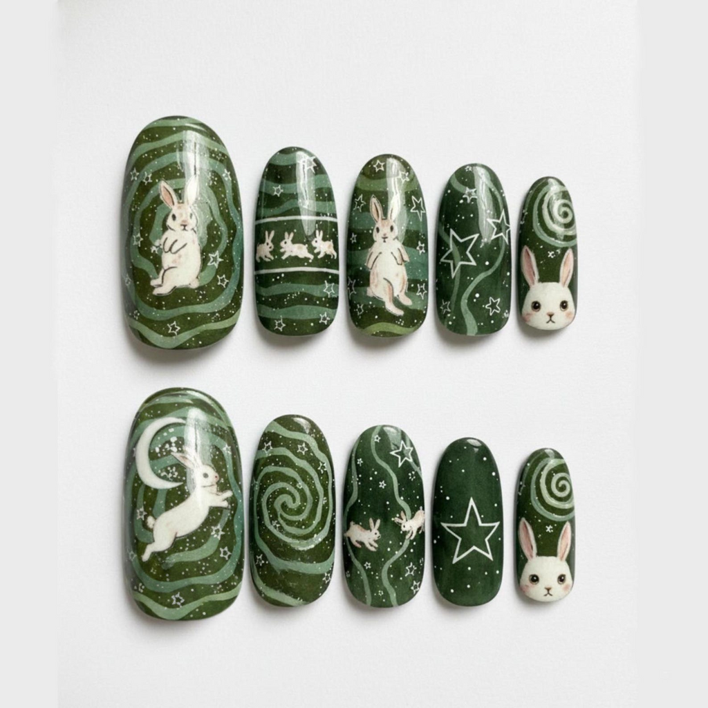Forest Bunny Night Press On Nails