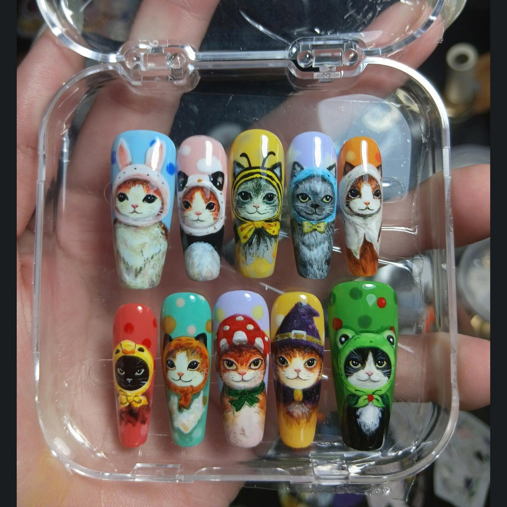 Hand Painted Cat Cosplay Nails