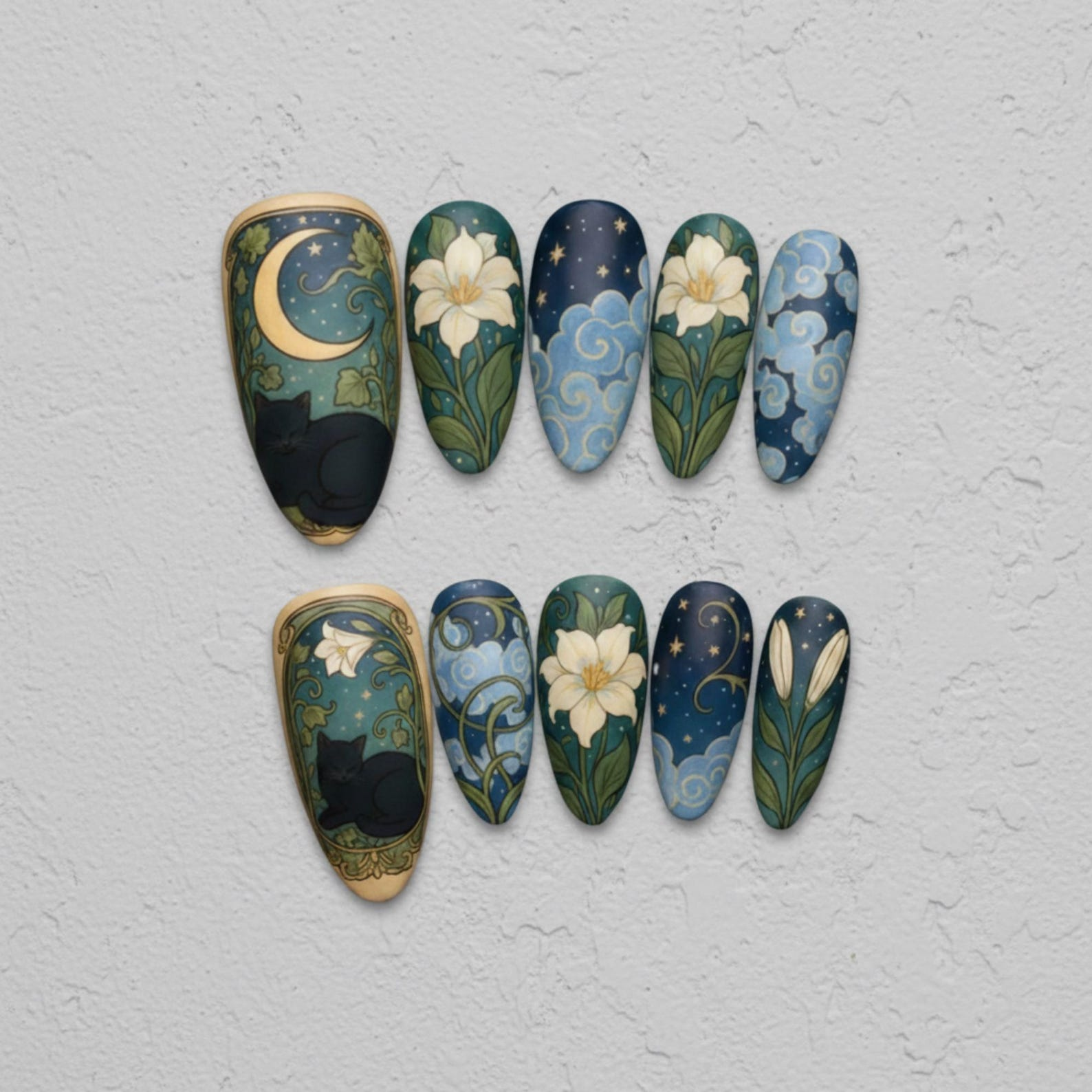 Midnight Garden Moon Cat Nails
