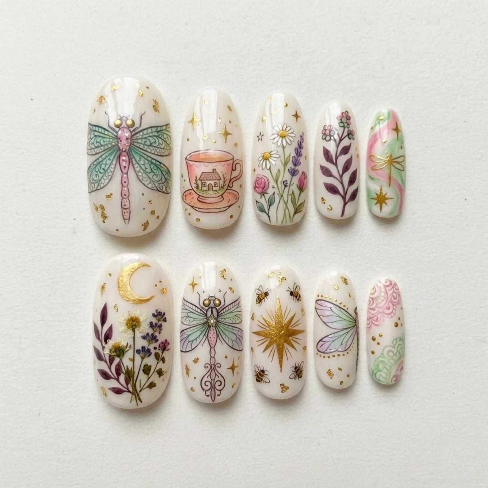 Cottagecore Dragonfly Spring Press On Nails