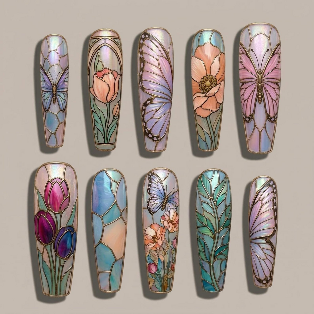 Stained Glass Butterfly Press On Nails