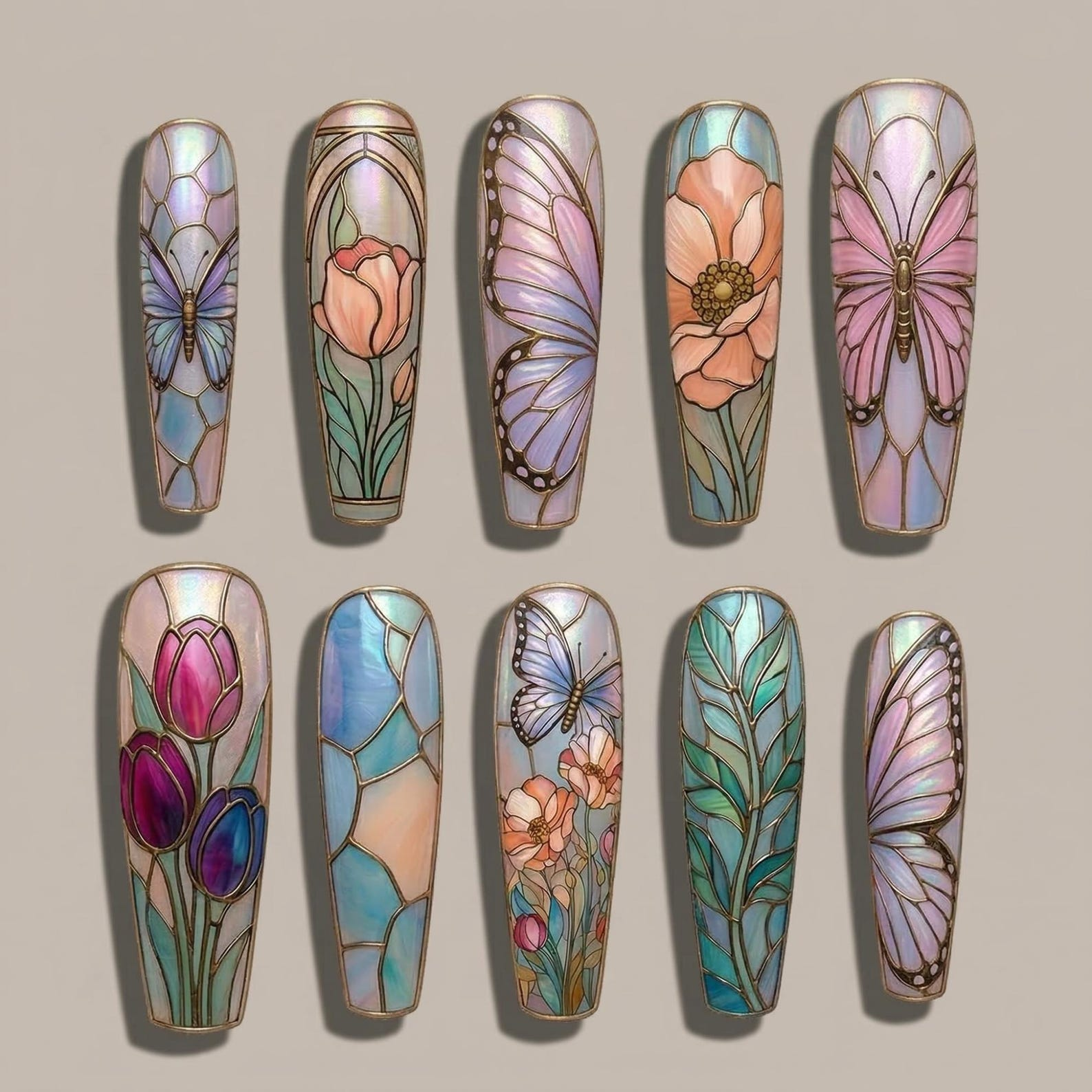 Stained Glass Butterfly Press On Nails