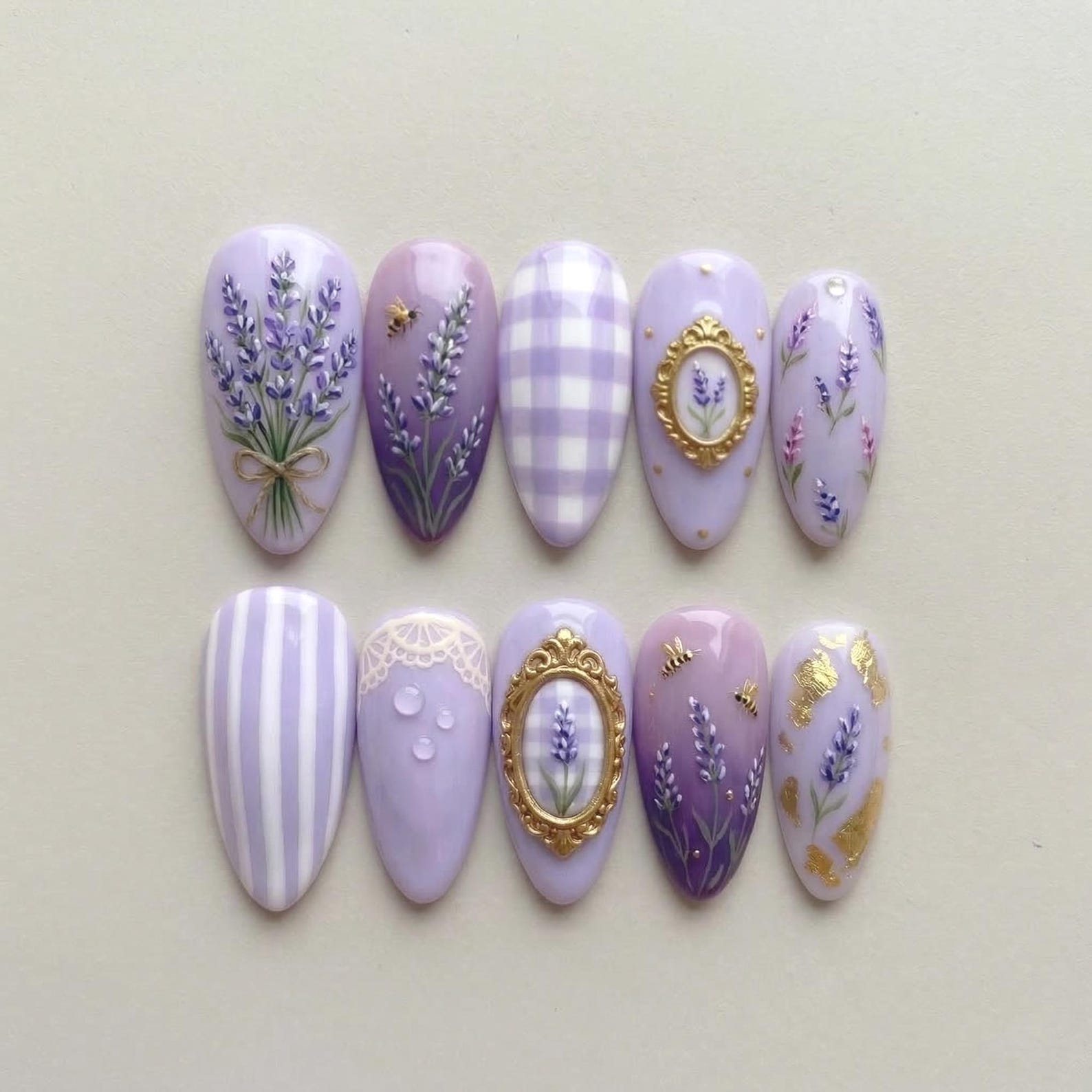 Lavender Floral Bee Press On Nails