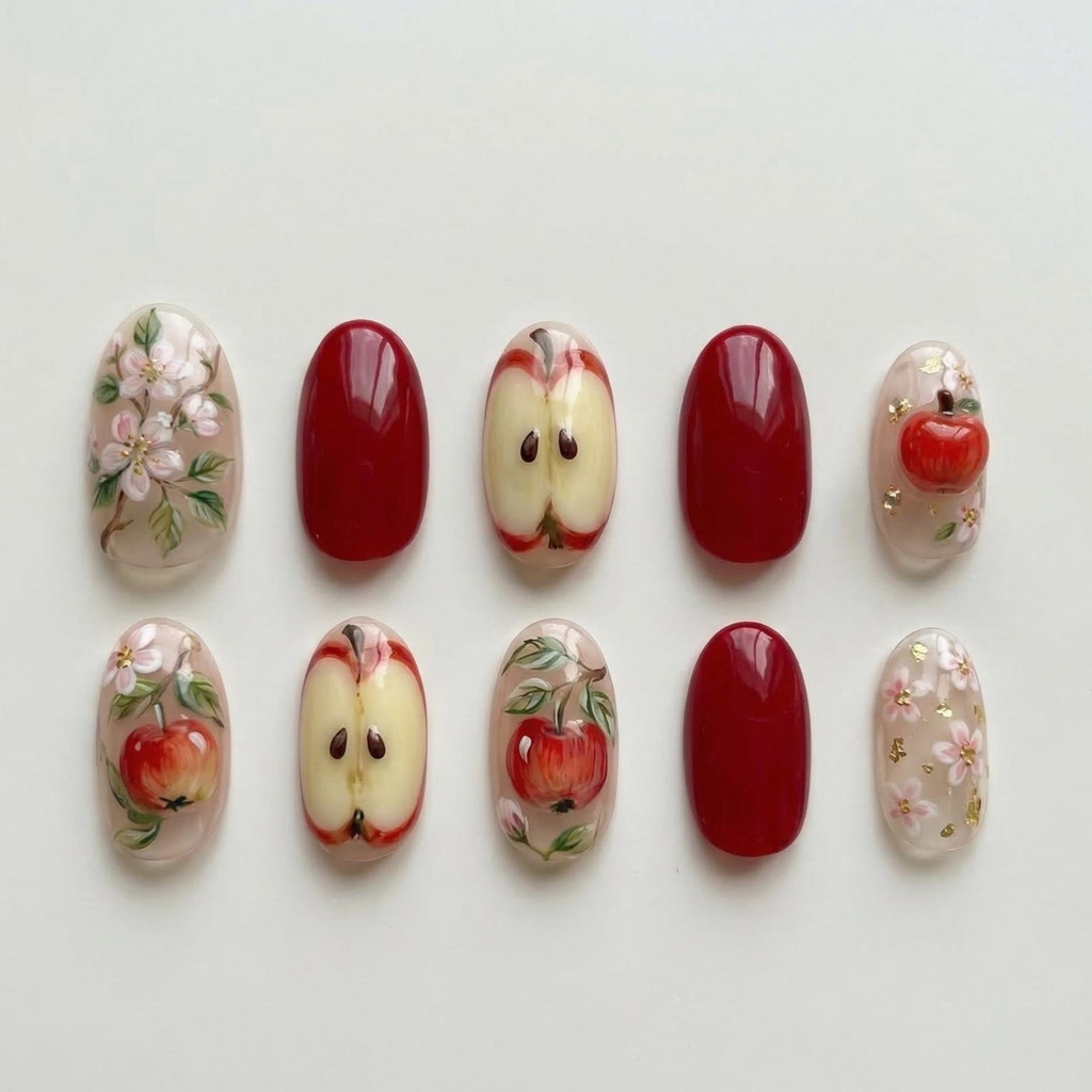 3D Apple Floral Press On Nails