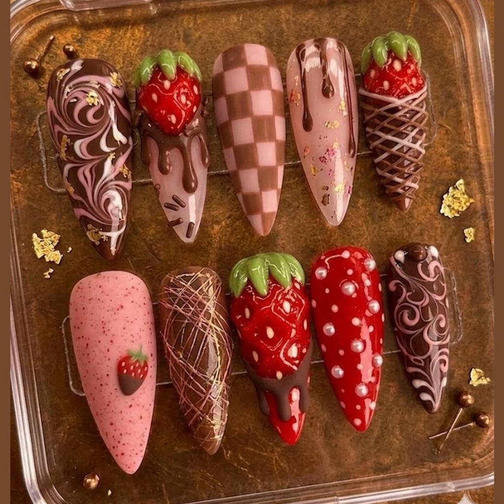 Sweet Chocolate Strawberry 3D Dessert Nails