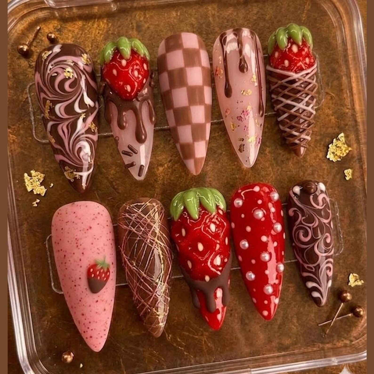 Sweet Chocolate Strawberry 3D Dessert Nails