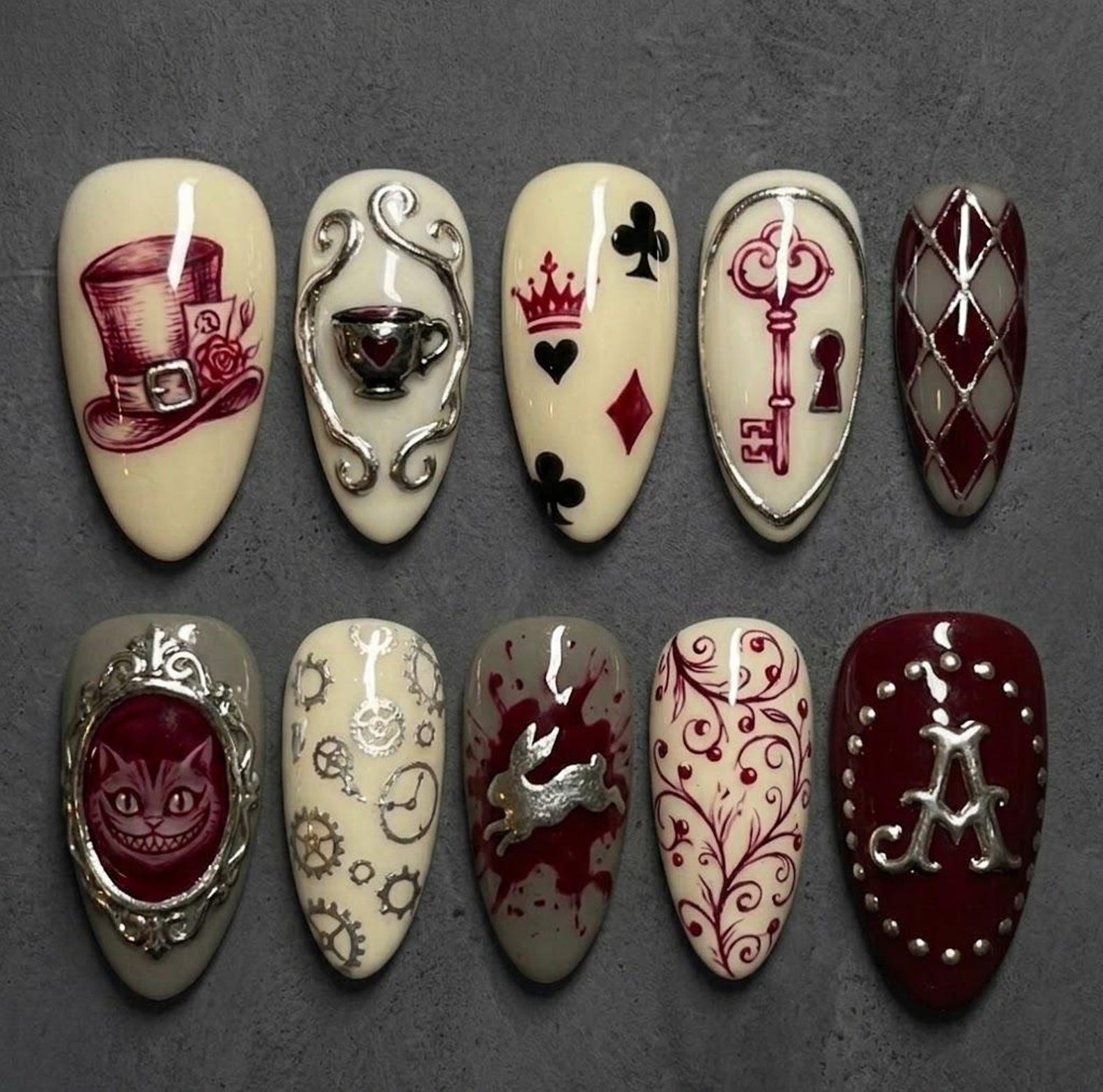 Gothic Wonderland Playing Card Nails