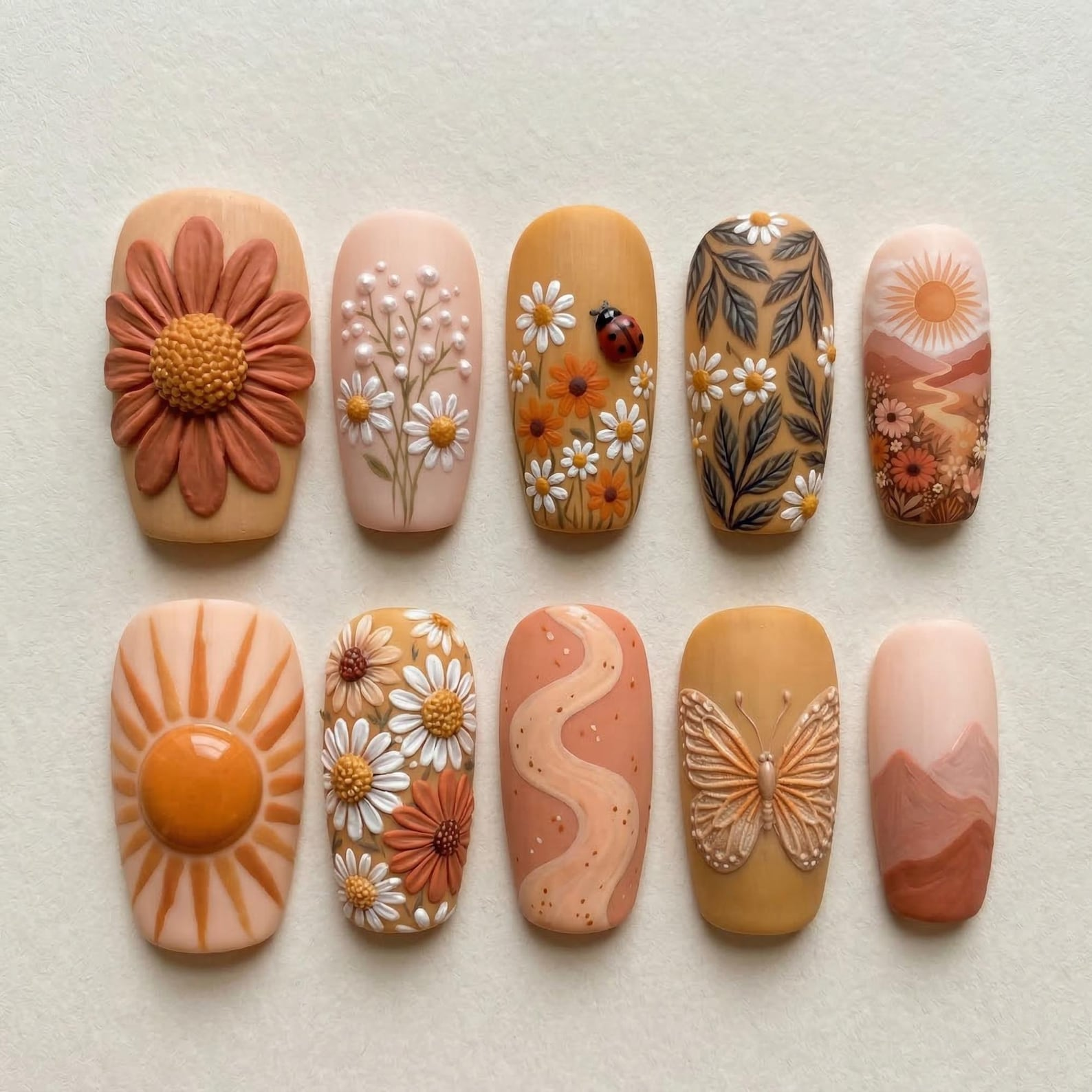 Boho 3D Daisy Floral Nails