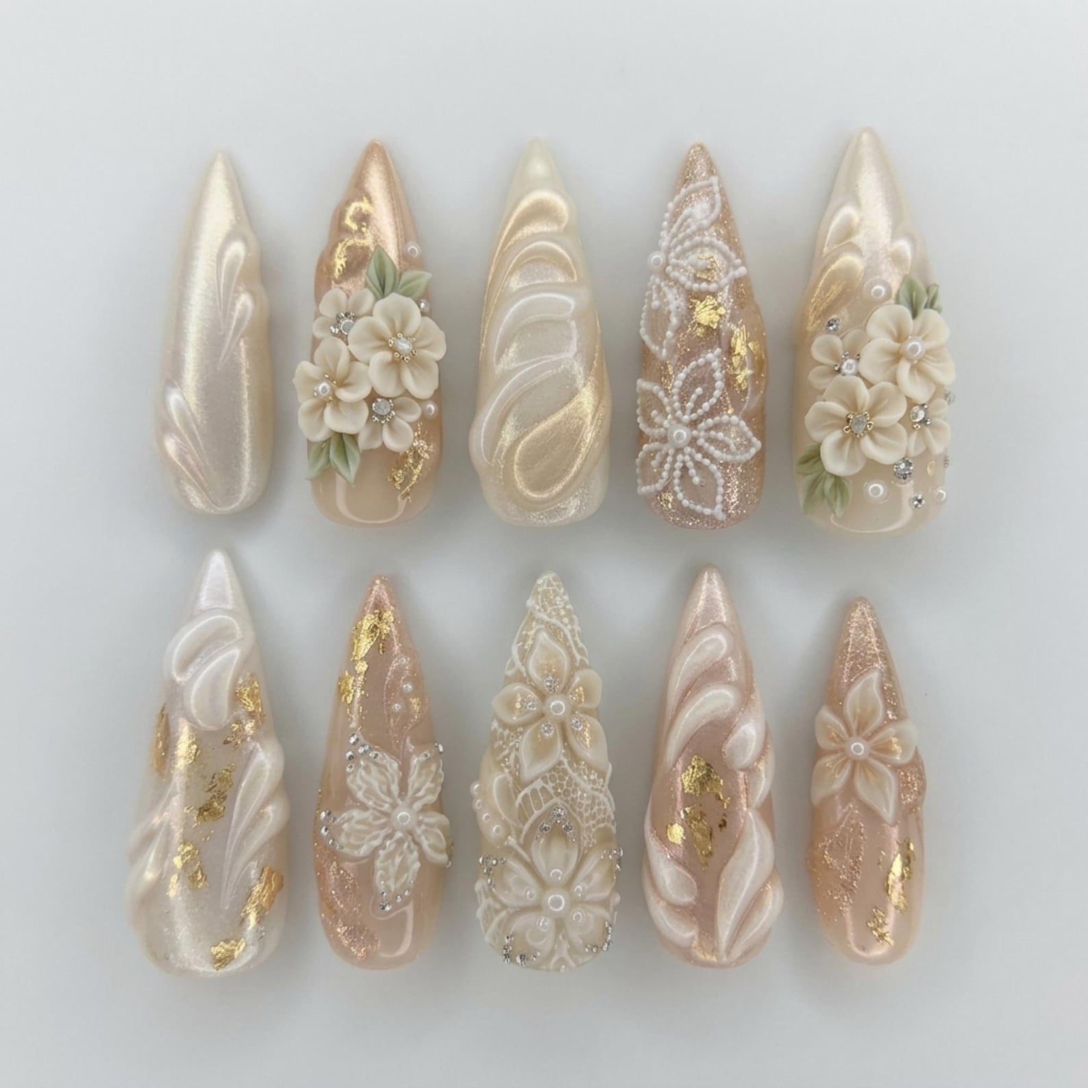 Luxury Bridal 3D Floral Press On Nails