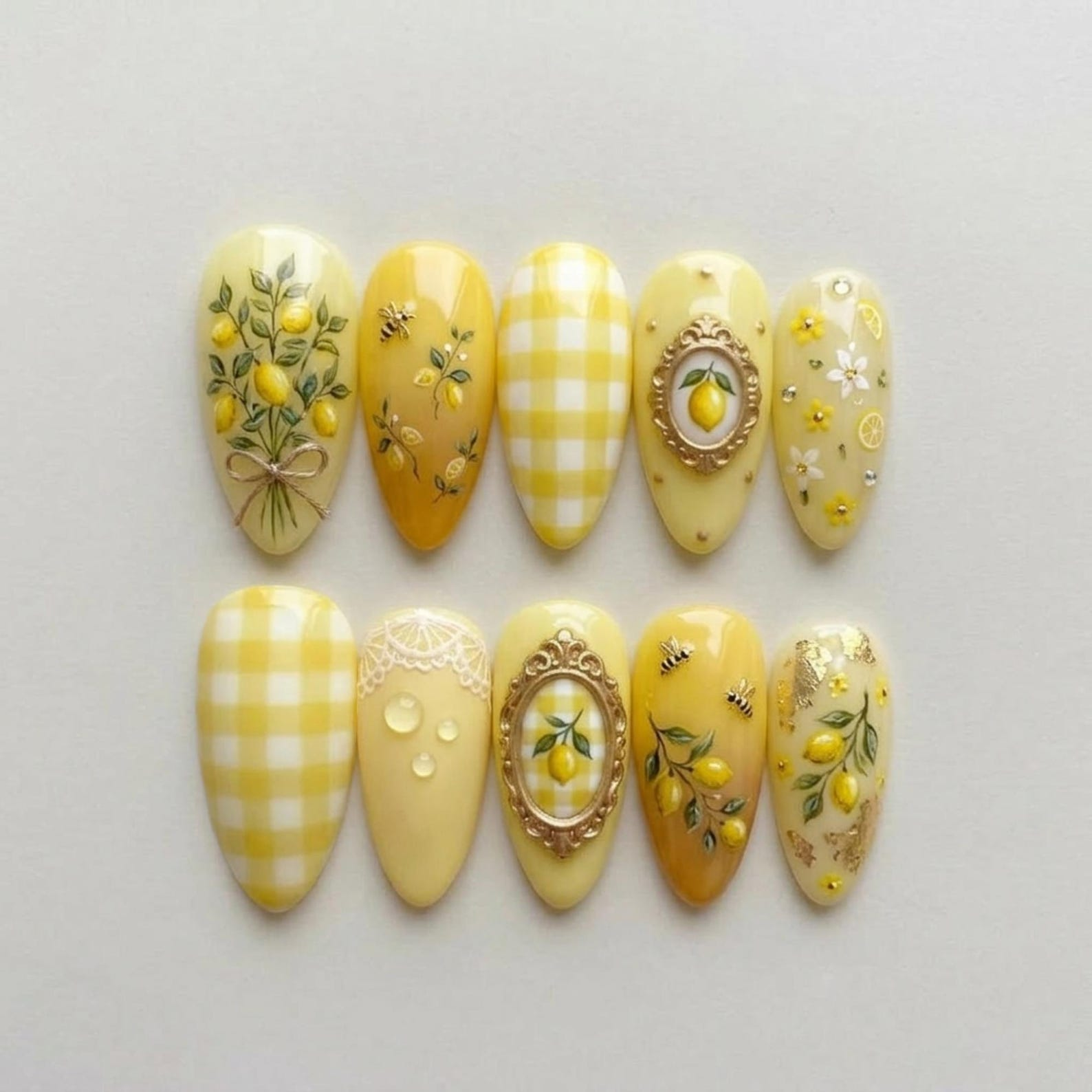 Lemon Yellow Citrus Floral Nails