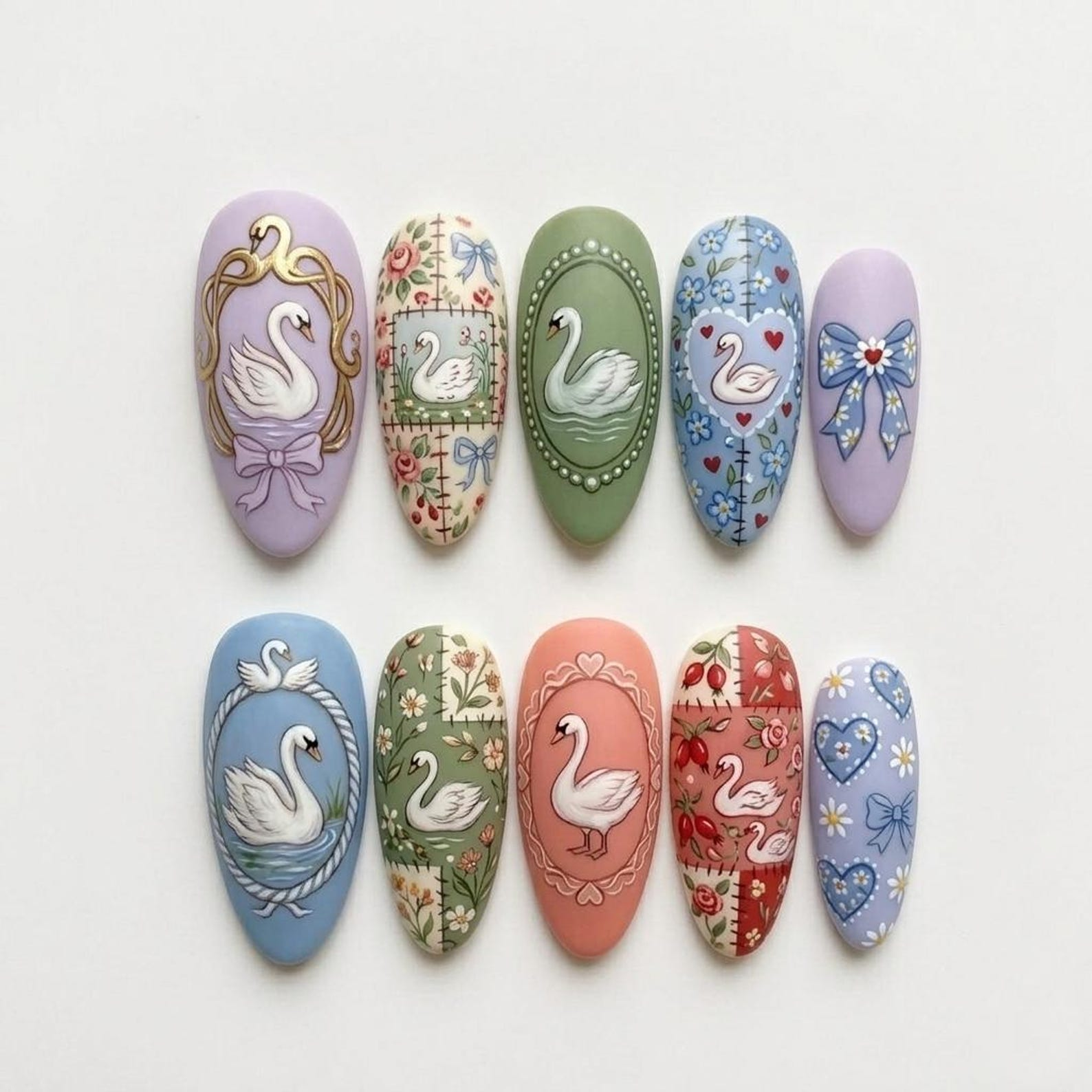 Enchanted Swan Cottagecore Nails
