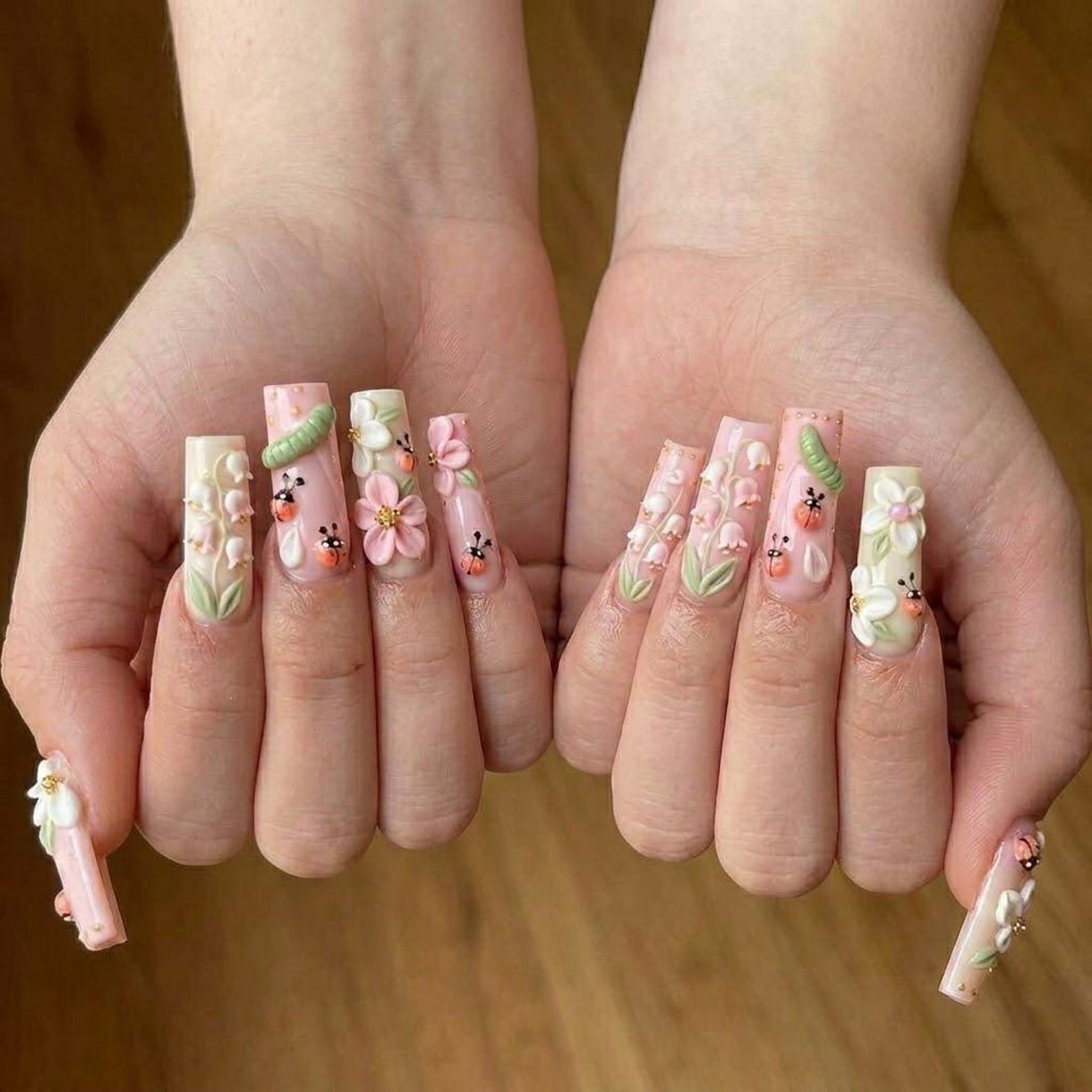 Pastel Garden Ladybugs Lily Nails