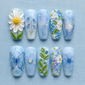 Blue Floral 3D Press On Nails