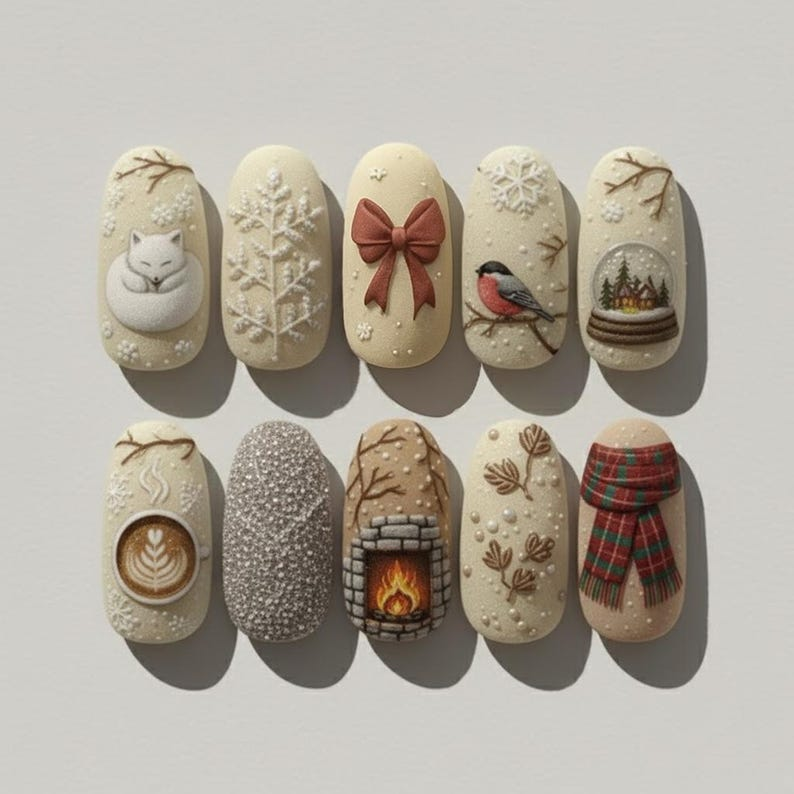 Winter Fox Christmas Nails
