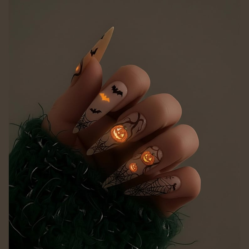 Glow In The Dark Pumpkin Nails
