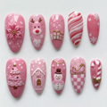 Pink Christmas Holiday Press On Nails