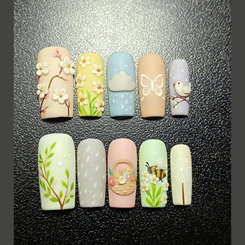 Pastel Spring Blossoms Garden Press On Nails