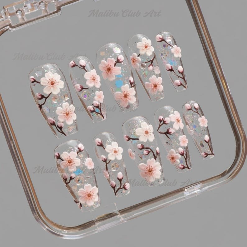 Pink Sakura Blossom Press On Nails