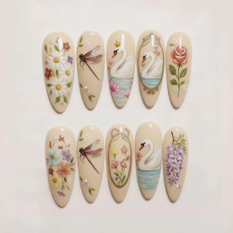 Vintage Dragonfly Garden Nails