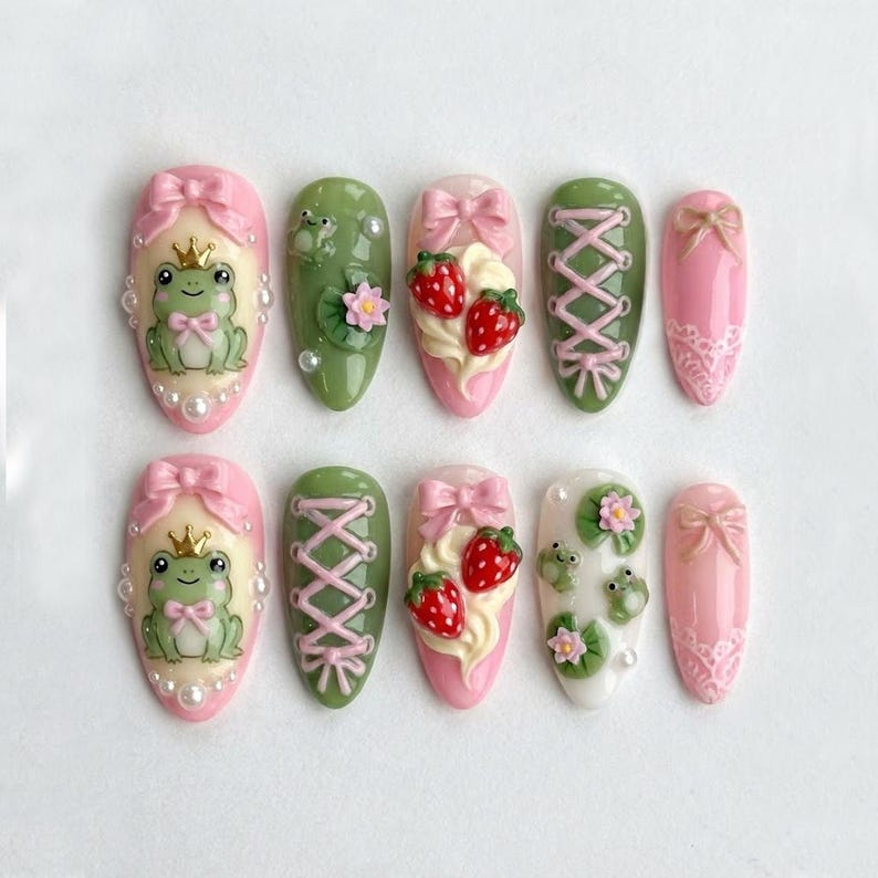 Fairy Frog Princess Strawberries Nails