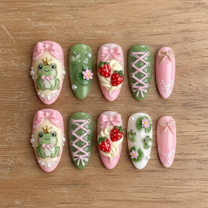 Fairy Frog Princess Strawberries Nails