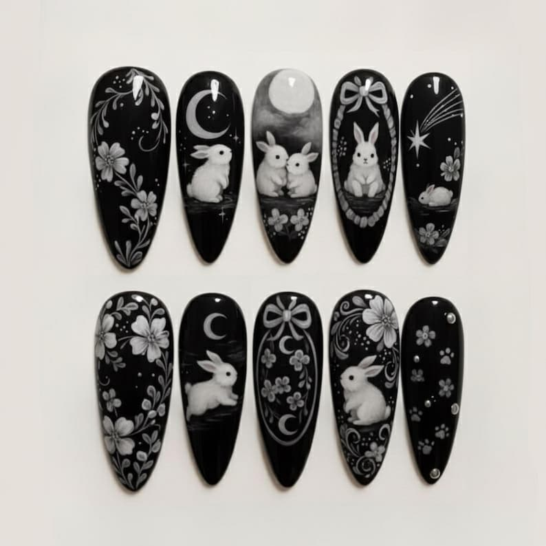 Midnight Moon Bunny Press On Nails